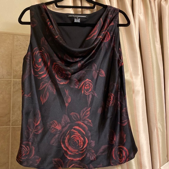 Tops - Vintage Ellen Tracy silk cowl neck black/red bias cut sleeveless top Size 14
